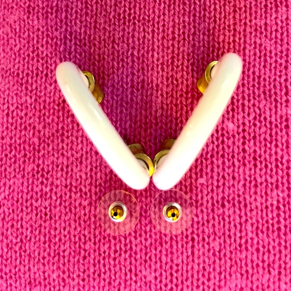 Vintage Gold and White Hoop Earrings - Picture 10 of 16